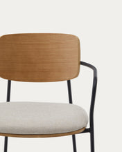 Load image into Gallery viewer, Maureen stackable chair in poplar plywood with light tone finish and black metal legs, 100% FSC. - image 12