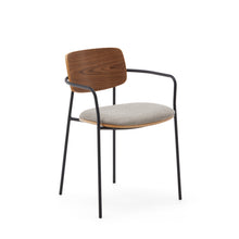 Load image into Gallery viewer, Maureen stacking chair in poplar plywood with warm tone finish and black metal legs, 100% FSC - image 2