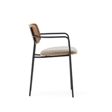 Load image into Gallery viewer, Maureen stacking chair in poplar plywood with warm tone finish and black metal legs, 100% FSC - image 4