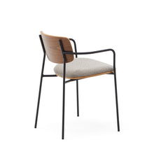Load image into Gallery viewer, Maureen stacking chair in poplar plywood with warm tone finish and black metal legs, 100% FSC - image 5