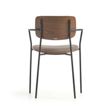 Load image into Gallery viewer, Maureen stacking chair in poplar plywood with warm tone finish and black metal legs, 100% FSC - image 9
