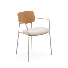 Load image into Gallery viewer, Maureen stackable chair in poplar plywood with light tone finish and beige metal legs, 100% FSC - image 2