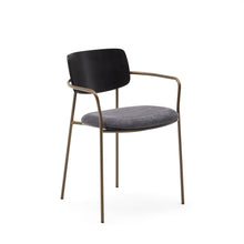 Load image into Gallery viewer, Maureen stackable chair in poplar plywood with dark tone finish and brass-finish metal, 100% FSC