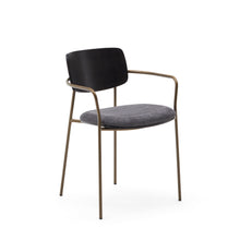 Load image into Gallery viewer, Maureen stackable chair in poplar plywood with dark tone finish and brass-finish metal, 100% FSC - image 2