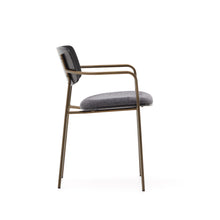 Load image into Gallery viewer, Maureen stackable chair in poplar plywood with dark tone finish and brass-finish metal, 100% FSC - image 3