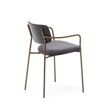 Load image into Gallery viewer, Maureen stackable chair in poplar plywood with dark tone finish and brass-finish metal, 100% FSC - image 5