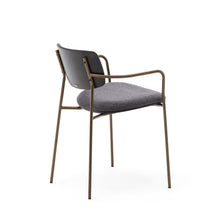 Load image into Gallery viewer, Maureen stackable chair in poplar plywood with dark tone finish and brass-finish metal, 100% FSC - image 6
