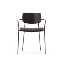 Load image into Gallery viewer, Maureen stackable chair in poplar plywood with dark tone finish and brass-finish metal, 100% FSC - image 7