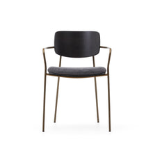 Load image into Gallery viewer, Maureen stackable chair in poplar plywood with dark tone finish and brass-finish metal, 100% FSC - image 8