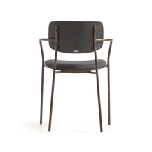 Load image into Gallery viewer, Maureen stackable chair in poplar plywood with dark tone finish and brass-finish metal, 100% FSC - image 9