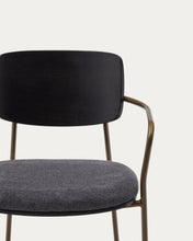 Load image into Gallery viewer, Maureen stackable chair in poplar plywood with dark tone finish and brass-finish metal, 100% FSC - image 11