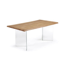Load image into Gallery viewer, Lotty table in oak veneer with natural finish and glass legs 160 x 90 cm
