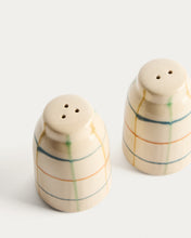 Load image into Gallery viewer, Belor set of ceramic salt and pepper shakers with multicoloured lines - image 3