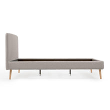 Load image into Gallery viewer, Dyla bed in light grey bouclé, with solid beech wood legs for a 160 x 200 cm mattress - image 2