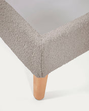 Load image into Gallery viewer, Dyla bed in light grey bouclé, with solid beech wood legs for a 160 x 200 cm mattress - image 7