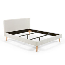 Load image into Gallery viewer, Dyla bed in white bouclé, with solid beech wood legs for a 160 x 200 cm mattress