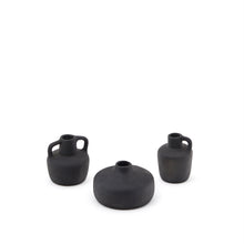 Load image into Gallery viewer, Sofra set of 3 terracotta vases in a black finish, 6 cm / 7 cm / 10 cm
