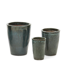 Load image into Gallery viewer, Rotja set of 3 terracotta planters with glazed green finish Ø 26 / 35 / 47 cm