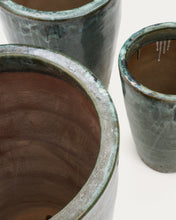 Load image into Gallery viewer, Rotja set of 3 terracotta planters with glazed green finish Ø 26 / 35 / 47 cm - image 5
