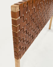 Load image into Gallery viewer, Calixta solid teak wood and leather headboard with natural finish for a bed up to 150 cm - image 4