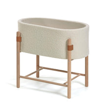 Load image into Gallery viewer, Adara white bouclé moses basket with solid beech legs 69 x 46 cm