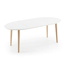 Load image into Gallery viewer, Oqui oval extendable MDF table with white lacquer and solid beech legs 120 (200) x 90 cm - image 2