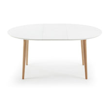 Load image into Gallery viewer, Oqui oval extendable MDF table with white lacquer and solid beech legs 120 (200) x 90 cm - image 4