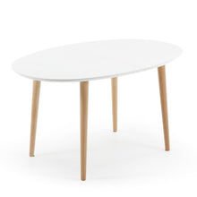 Load image into Gallery viewer, Oqui oval extendable MDF table with white lacquer and solid beech legs 140(220)x90 cm