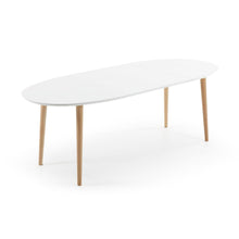 Load image into Gallery viewer, Oqui oval extendable MDF table with white lacquer and solid beech legs 140(220)x90 cm - image 2