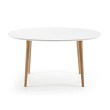 Load image into Gallery viewer, Oqui oval extendable MDF table with white lacquer and solid beech legs 140(220)x90 cm - image 3