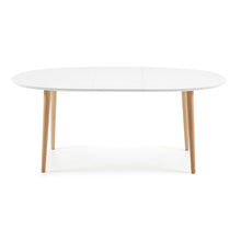 Load image into Gallery viewer, Oqui oval extendable MDF table with white lacquer and solid beech legs 140(220)x90 cm - image 4
