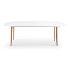 Load image into Gallery viewer, Oqui oval extendable MDF table with white lacquer and solid beech legs 140(220)x90 cm - image 5