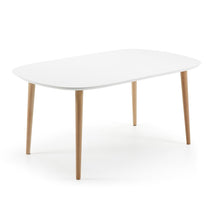 Load image into Gallery viewer, Oqui extendable oval table with an oak veneer and solid wood legs, Ø 160 (260) x 100 cm
