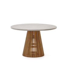 Load image into Gallery viewer, Alcaufar round outdoor table made of solid teak wood and grey cement Ø 120 cm - image 2