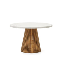 Load image into Gallery viewer, Alcaufar round outdoor table made of solid teak wood and white cement Ø 120 cm