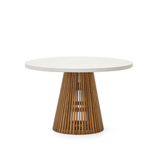 Load image into Gallery viewer, Alcaufar round outdoor table made of solid teak wood and white cement Ø 120 cm - image 2