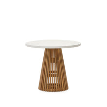 Load image into Gallery viewer, Alcaufar round outdoor table made of solid teak wood and white cement Ø 90 cm - image 2
