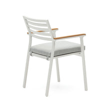 Load image into Gallery viewer, Bona stackable outdoor chair in aluminium with white finish and solid teak wood armrests - image 5