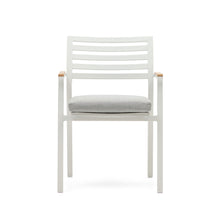 Load image into Gallery viewer, Bona stackable outdoor chair in aluminium with white finish and solid teak wood armrests - image 7