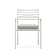 Load image into Gallery viewer, Bona stackable outdoor chair in aluminium with white finish and solid teak wood armrests - image 8