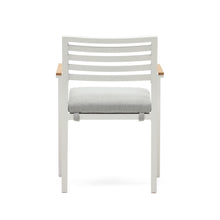 Load image into Gallery viewer, Bona stackable outdoor chair in aluminium with white finish and solid teak wood armrests - image 9