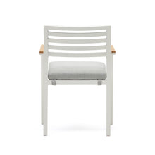 Load image into Gallery viewer, Bona stackable outdoor chair in aluminium with white finish and solid teak wood armrests - image 10