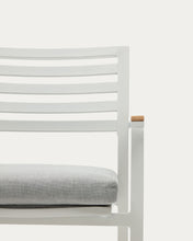 Load image into Gallery viewer, Bona stackable outdoor chair in aluminium with white finish and solid teak wood armrests - image 13
