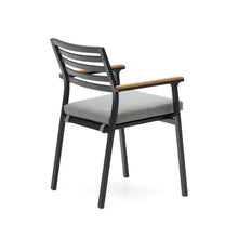 Load image into Gallery viewer, Bona stackable outdoor chair in aluminium with black finish and solid teak wood armrests - image 5