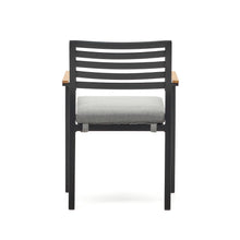 Load image into Gallery viewer, Bona stackable outdoor chair in aluminium with black finish and solid teak wood armrests - image 9
