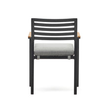 Load image into Gallery viewer, Bona stackable outdoor chair in aluminium with black finish and solid teak wood armrests - image 10