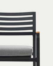 Load image into Gallery viewer, Bona stackable outdoor chair in aluminium with black finish and solid teak wood armrests - image 12