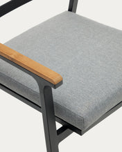 Load image into Gallery viewer, Bona stackable outdoor chair in aluminium with black finish and solid teak wood armrests - image 13