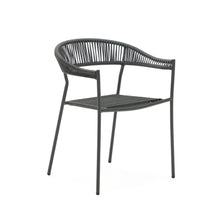 Load image into Gallery viewer, Futadera stackable outdoor chair in grey synthetic cord and grey painted steel