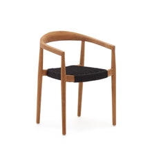 Load image into Gallery viewer, Ydalia stackable outdoor chair in solid teak wood with natural finish and black rope